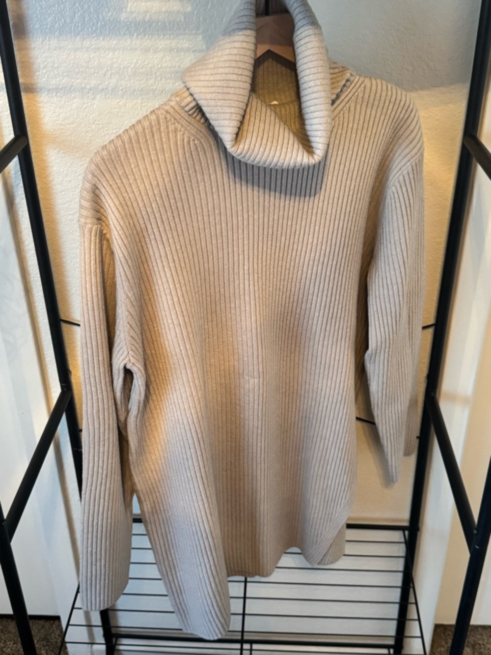 H&M Ribbed Cowl Neck Sweater - Beige
